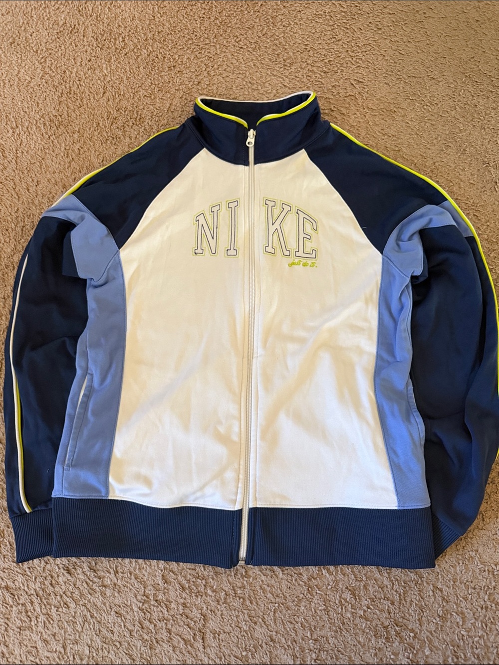 Nike White, Navy & Light Blue Zip Track Jacket with Neon Trim